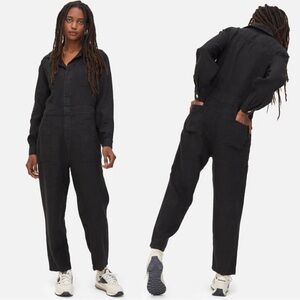 Mate The Label Linen Long Sleeve Utility Jumpsuit Size Small NWT Jet Black